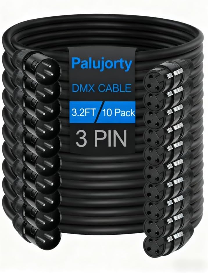 Palujorty 3 Pin DMX Cable Wire 10 Pack 3.2FT for Stage Light & Controller - Image 1